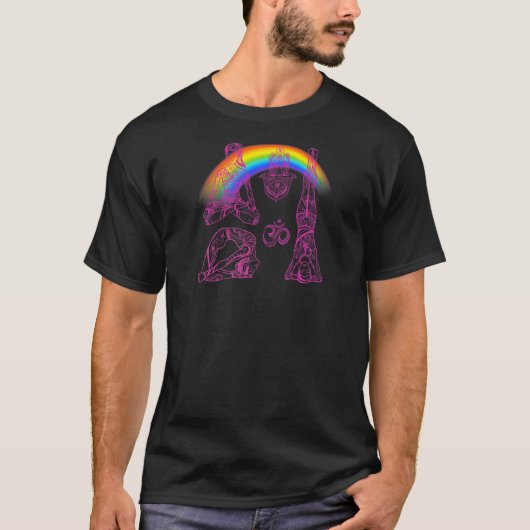 女性用 レインボー グリーン ヨガ 7 Tシャツ (正面)