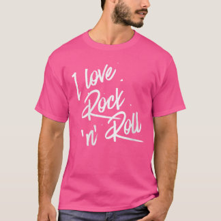 女性用 ロックンロール大好き Vネック面白いヴィンテージ Tシャツ