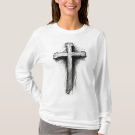 女性用 太字のキリスト教の十字架 長袖Tシャツ Tシャツ