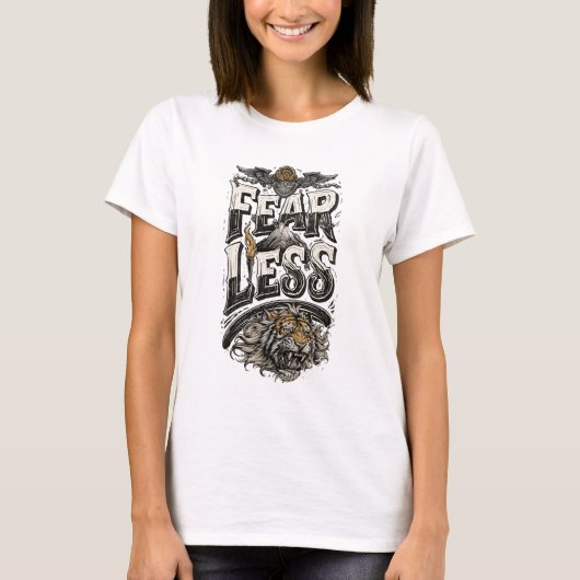 女性用 無畏の虎の山 モチベーション ホワイト Tシャツ (正面)