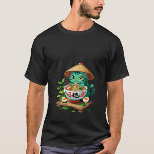 女性用 猫 ラーメン 和風 おもしろ グラフィックTシャツ かわいい Tシャツ