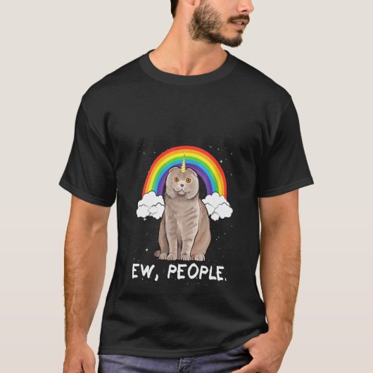 女性用 虹色 スコティッシュフォールド Ew 人々 ユニコーン 猫 Tシャツ (正面)
