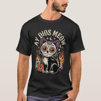 女性用 Ay Dios Meow 面白いシュガースカル猫ディアデ Tシャツ