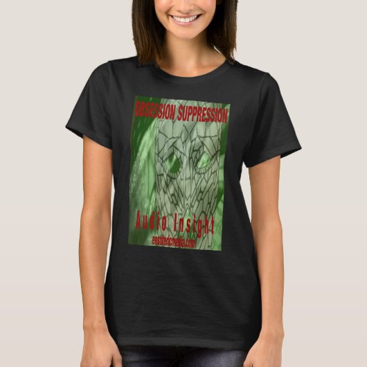 女性用「Obsession Suppression」ブラックTシャツ Tシャツ (正面)