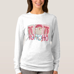 女性用Ho Ho Hoサンタ - フェイク刺繍クリスマス Tシャツ
