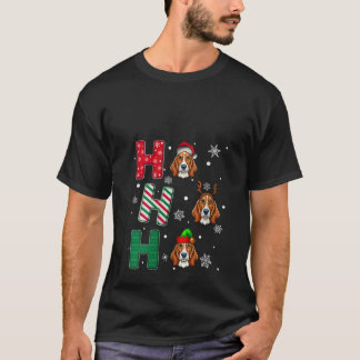 女性用Ho Ho Ho バセットハウンド犬のクリスマスグッズ Tシャツ