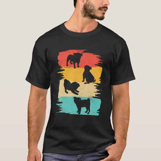女性用Pug Sメンズキッズ愛犬家レトロ Tシャツ (正面)