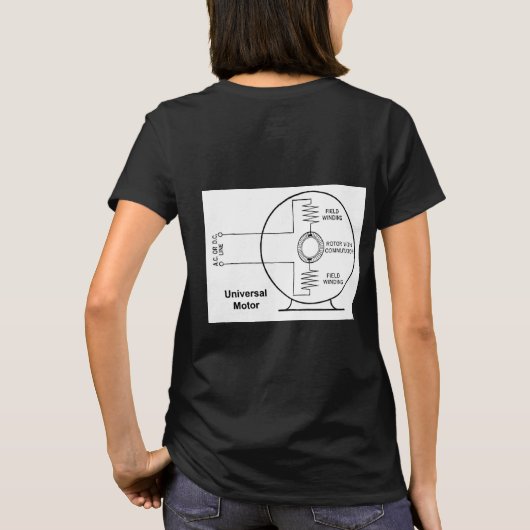 女性用Tシャツの背面にユニバーサルモーター図 Tシャツ (裏面)