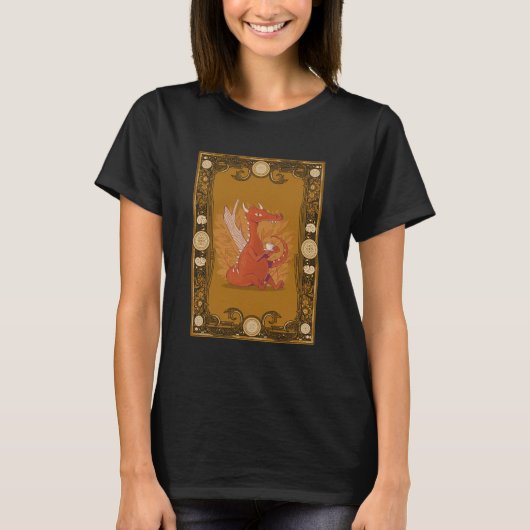 女性用Tシャツ - かわいい真っ赤なドラゴンTシャツ Tシャツ (正面)