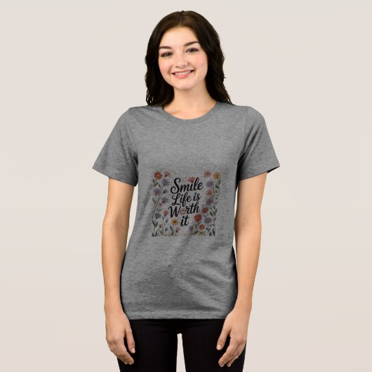 女性用Tシャツ - 人生に笑顔を トライブレンドＴシャツ (正面全面)