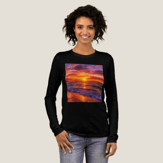 女性用Tシャツ 日没 デザイン トライブレンドTシャツ (正面全体)