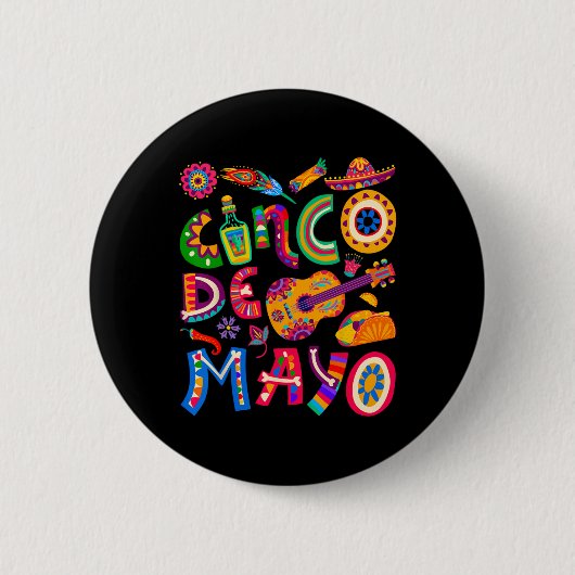 女性男性子供向けシンコデマヨTシャツ メキシコ 缶バッジ (正面)