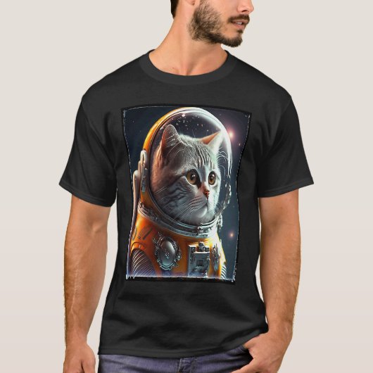 女性男性子供用スペースキャット宇宙飛行士子猫トップス Tシャツ (正面)