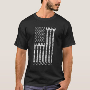 女性男性用ツール用の米国国旗の機械的なレンチ Tシャツ