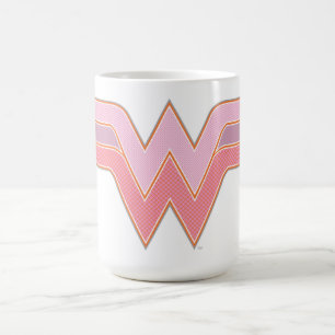 女性疑問に思のピンクとオレンジのメッシュロゴ コーヒーマグカップ