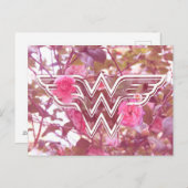 女性疑問に思ピンクツバキ花のロゴ ポストカード (正面/裏面)