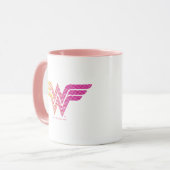 女性疑問に思黄ピンクハーフトーンロゴ マグカップ (正面左)