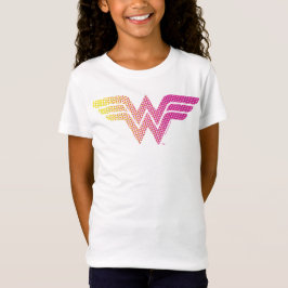女性疑問に思黄ピンクハーフトーンロゴ Tシャツ