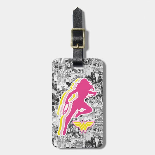 女性疑問に思黄ピンク層シルエット ラゲッジタグ (正面縦)