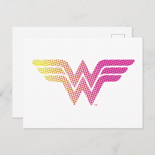 女性疑問に思黄ピンク色ハーフトーングラデーションロゴ インビテーションポストカード (正面/裏面)