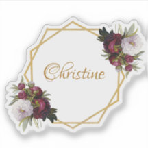 女性的ゴールド バーガンディー ピオニー ネーム フローラル ジオメトリック