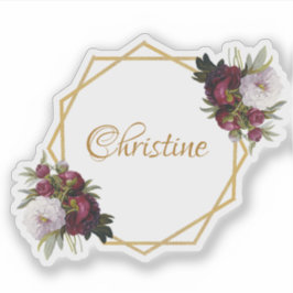 女性的ゴールド バーガンディー ピオニー ネーム フローラル ジオメトリック シール