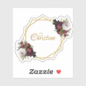 女性的ゴールド バーガンディー ピオニー ネーム フローラル ジオメトリック シール (シート)