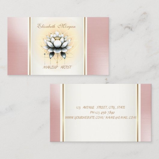 女性的 流行 現代風 エレガントな 白い蓮 名刺 (正面/裏面)