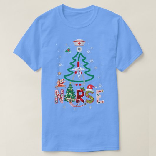女性看護師のクリスマスツリー聴診器 RN LPN クリスマス Tシャツ (デザイン正面)