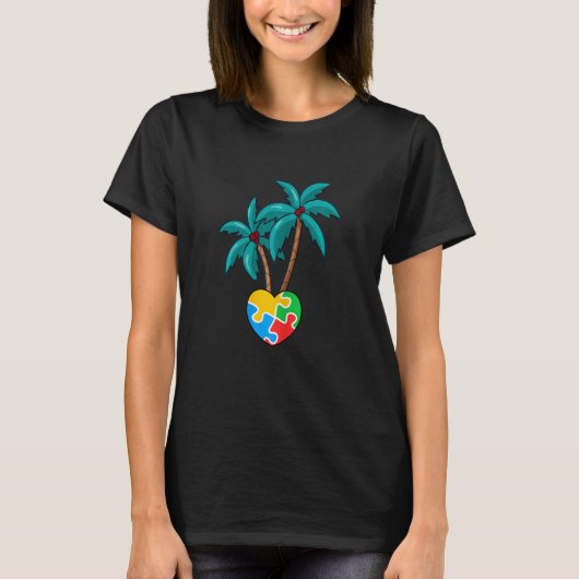 女性看護師 自閉症 パズル ステethoscope ハート 休暇 tシャツ (正面)