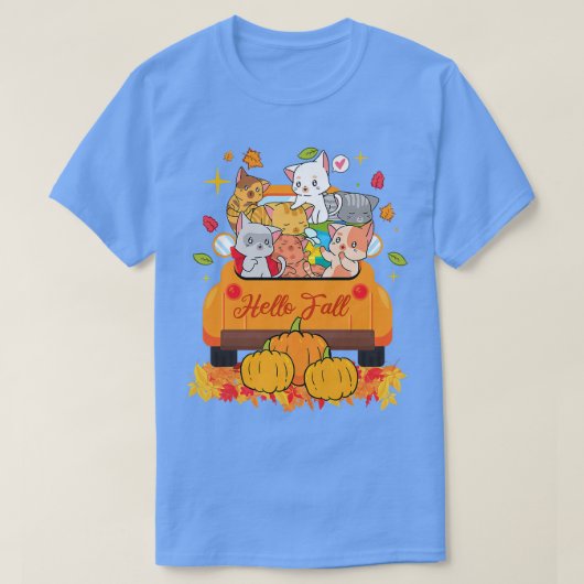 女性秋女性男性可愛いトラック猫秋キャットL Tシャツ (デザイン正面)