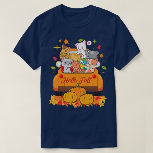 女性秋女性男性可愛いトラック猫秋キャットL Tシャツ (デザイン正面)