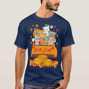 女性秋女性男性可愛いトラック猫秋キャットL Tシャツ