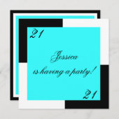 女性第21誕生会のシンプルな青 招待状 (正面/裏面)