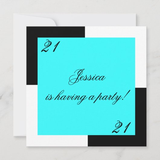 女性第21誕生会のシンプルな青 招待状 (正面)