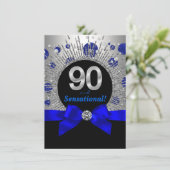 女性第90回バースデーパーティー王室のブルー&シルバー 招待状 (スタンド正面)