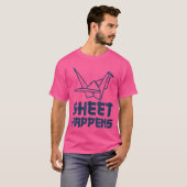 女性紙折り畳みシートが起こる折り紙紙 Tシャツ (正面フル)