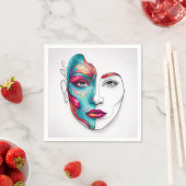 女性絵を描のラインアート作品 スタンダードカクテルナプキン (インサイチュ)