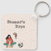 女性編み物猫が糸の引用文について話そう キーホルダー (裏面)