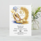 女性編集可能デジタル金ゴールド40th誕生日 招待状 (スタンド正面)