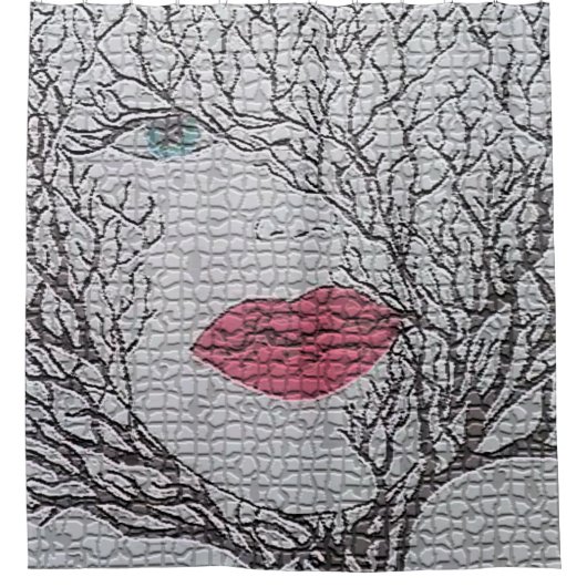 女性美しいシャワーカーテンモザイク水彩色 シャワーカーテン (正面)