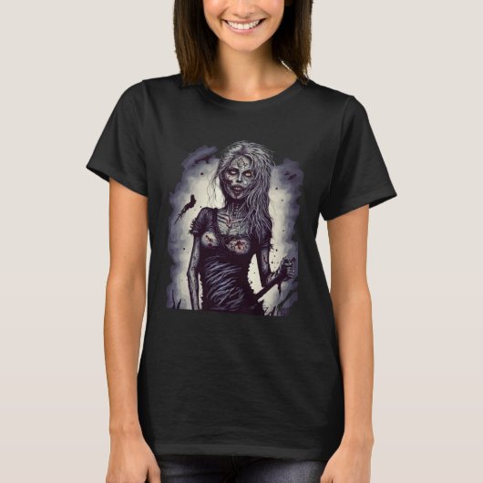 女性美しいゾンビ女性ホラーゾンビエージョ Tシャツ (正面)