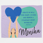 女性聖なる書物、 経典ハートクリスチャンパーソナライズされたフレック フリースブランケット (正面(横))