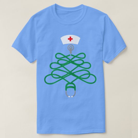 女性聴診器クリスマスツリーナースクリスマス Tシャツ (デザイン正面)