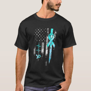 女性自律神経障害戦士アメリカ国旗のリボン Tシャツ