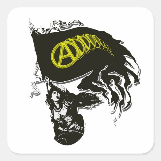 女性自由とアナルコ資本主義タターテッド国旗 スクエアシール (正面)