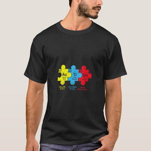 女性自閉症パズル 化学元素 自閉症啓発 Tシャツ (正面)