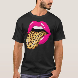 女性舌アウトLeopardプリント歯口唇V Tシャツ