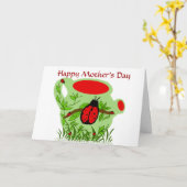 女性虫の茶ポット、幸せな母の日カード カード (黄色い花)