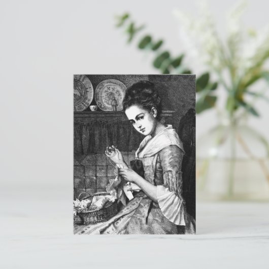 女性裁縫 ポストカード (スタンド正面)